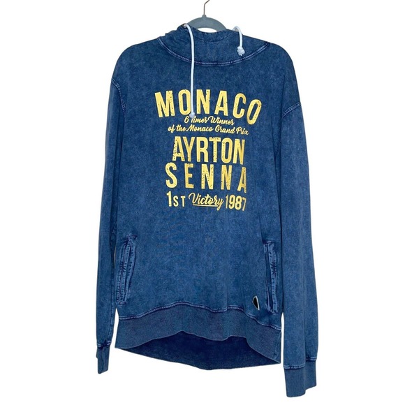 Ayrton Senna XXL Mens Blue Comfort Long Sleeve Drawstring Pullover Hoodie - Picture 1 of 7